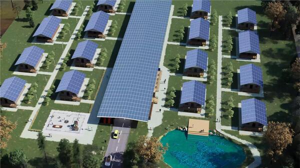 Optimierte Nutzung für besseres Wohnen, mehr Energie und weniger Kosten
Vergleichen wir dies nun mit einem energieoptimierten Dorf, wie es in meinem Papier für die CORP 2025 vorgestellt wurde.
Bild 1