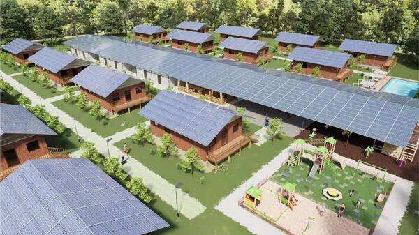 Optimierte Nutzung für besseres Wohnen, mehr Energie und weniger Kosten
Vergleichen wir dies nun mit einem energieoptimierten Dorf, wie es in meinem Papier für die CORP 2025 vorgestellt wurde.
Bild 3